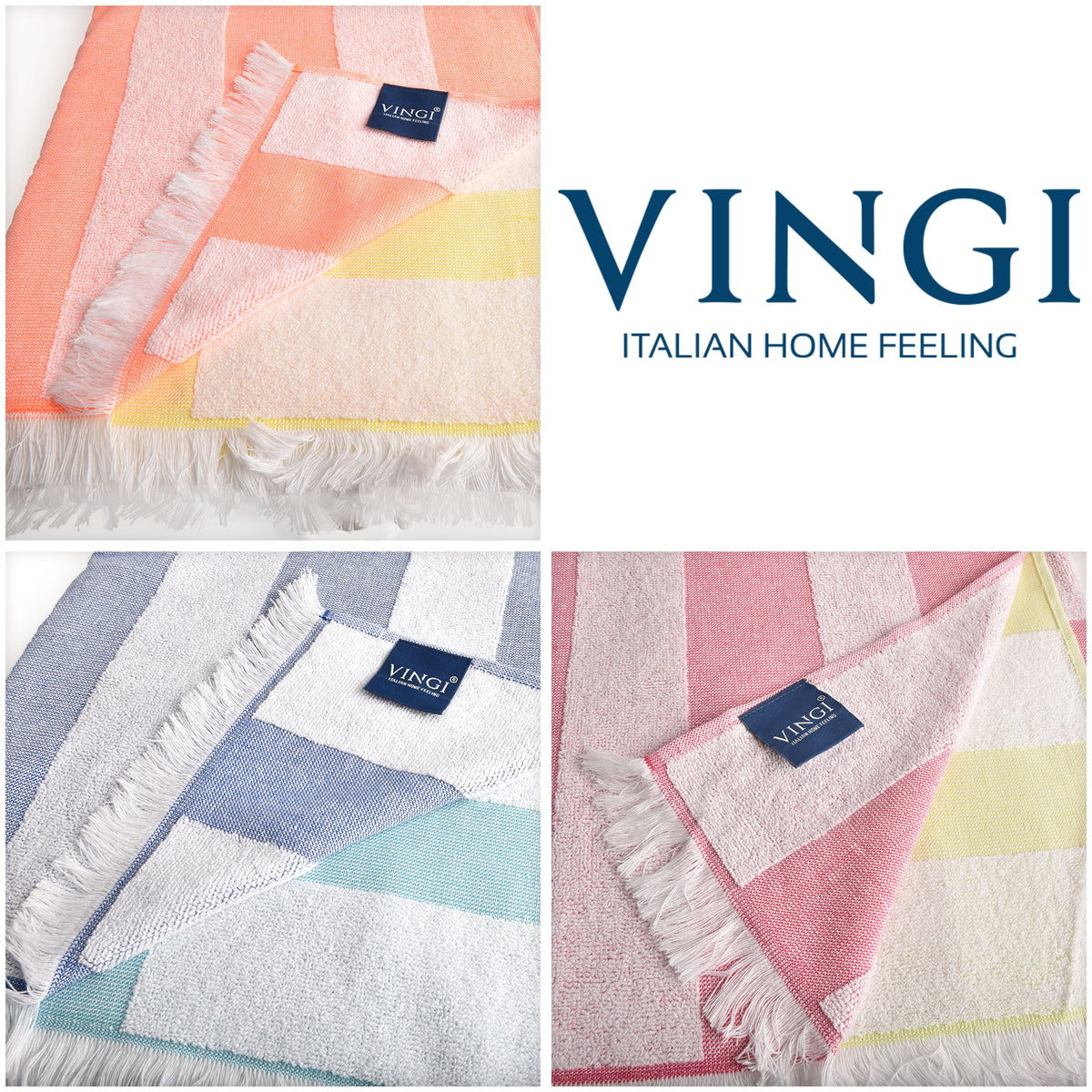 Telo mare Vingi spugna "Rombo" con frange 100% cotone