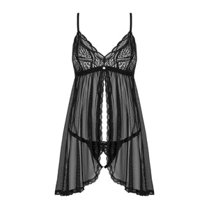 Babydoll in pizzo nero e perizoma aperto Obsessive Sedila