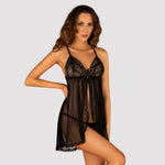 Babydoll in pizzo nero e perizoma aperto Obsessive Sedila