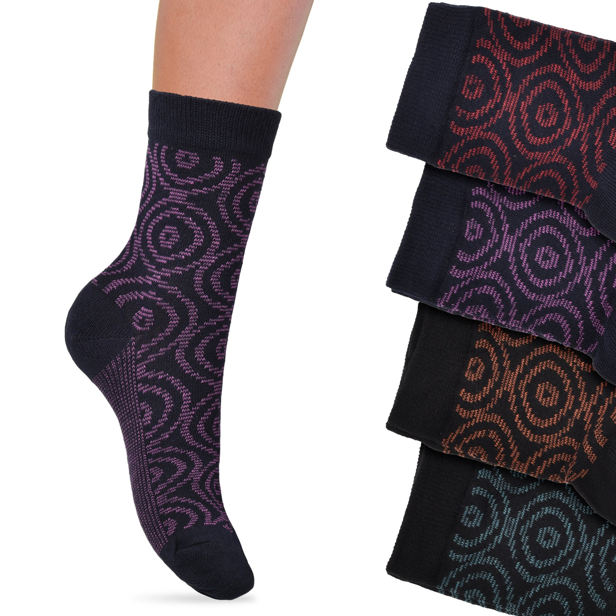Calze donna corte Enrico Coveri Self-2Ass caldo cotone cerchi var A 4 paia
