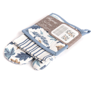 Set di guanto + strofinaccio + presina Preziosa Calisè W01 A celeste