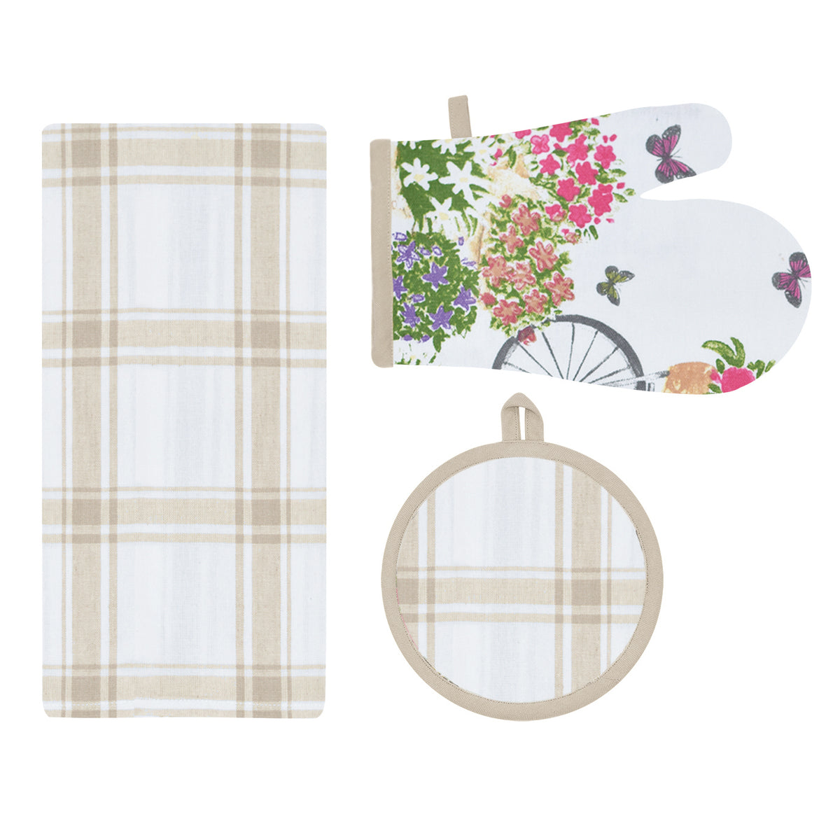 Set cucina 3 pezzi strofinaccio + guanto + presina Calisè S05 Preziosa
