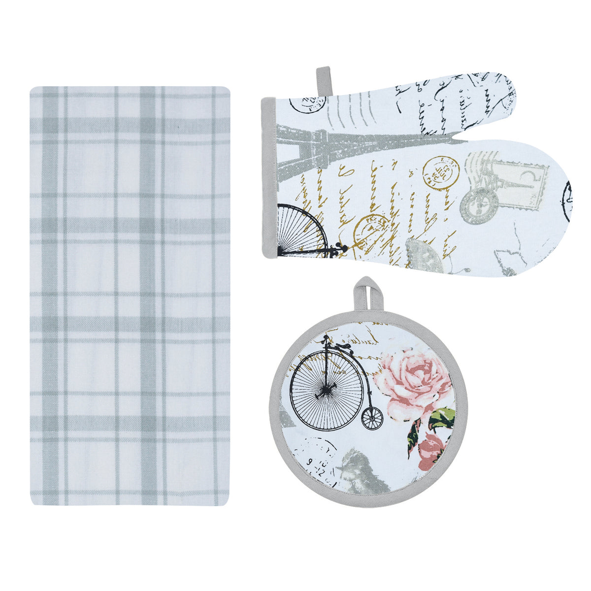Set cucina 3 pezzi strofinaccio + guanto + presina Calisè S05 Preziosa