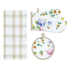 Set cucina 3 pezzi strofinaccio + guanto + presina Calisè S05 Preziosa