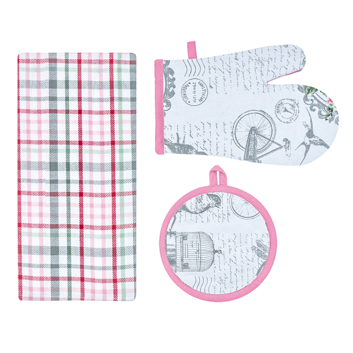 Set cucina 3 pezzi strofinaccio + guanto + presina Calisè S05 Preziosa