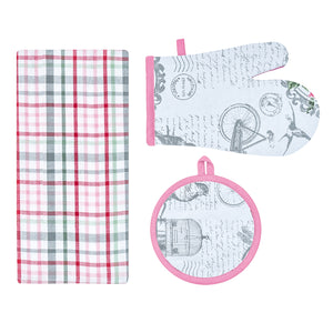 Set cucina 3 pezzi strofinaccio + guanto + presina Calisè S05 Preziosa