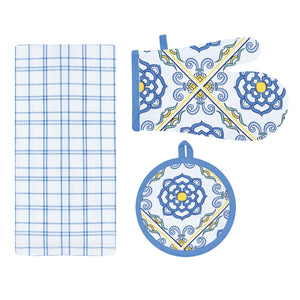 Set cucina 3 pezzi strofinaccio + guanto + presina Calisè S05 Preziosa