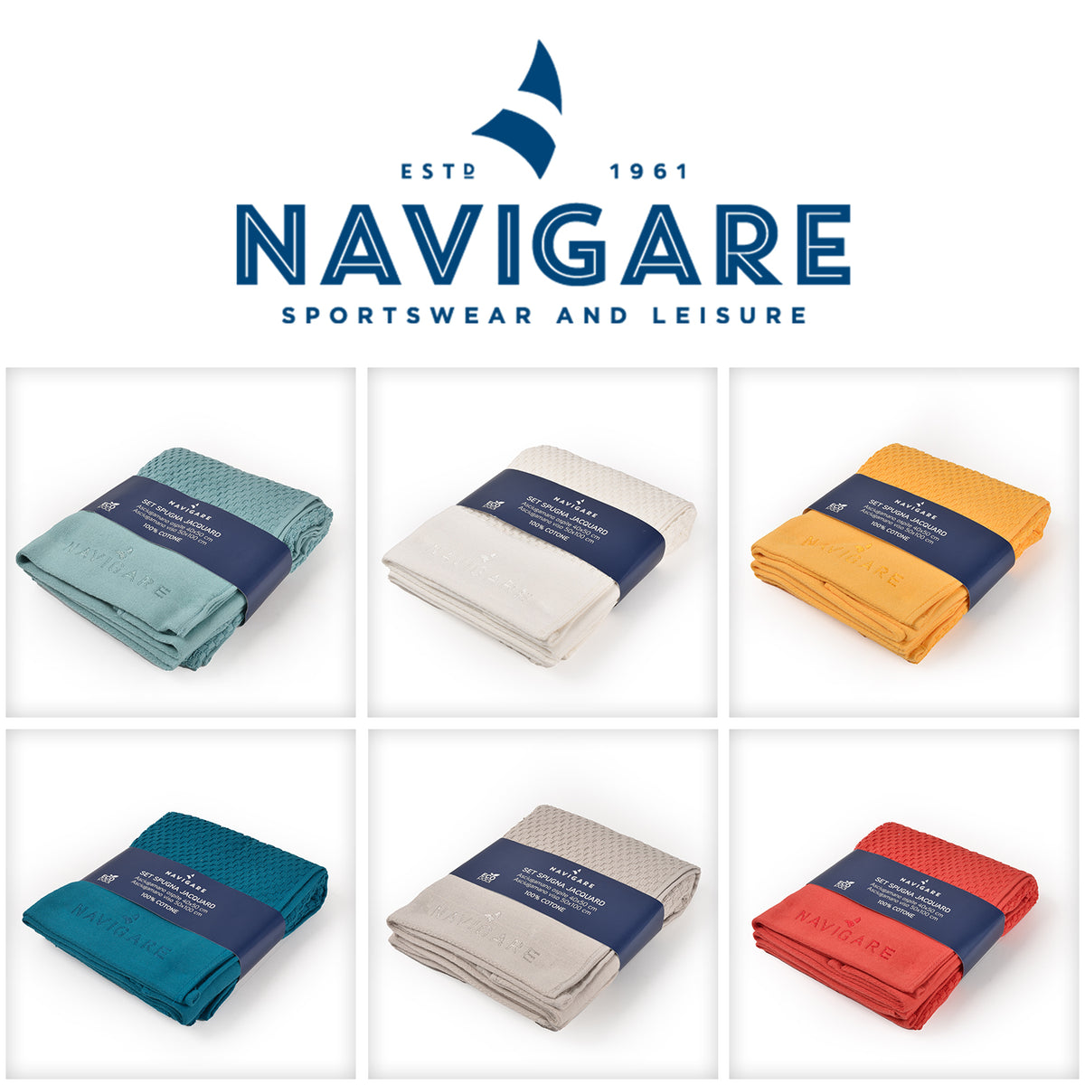 Set asciugamani spugna Jacquard Navigare 100%cotone viso+ospite