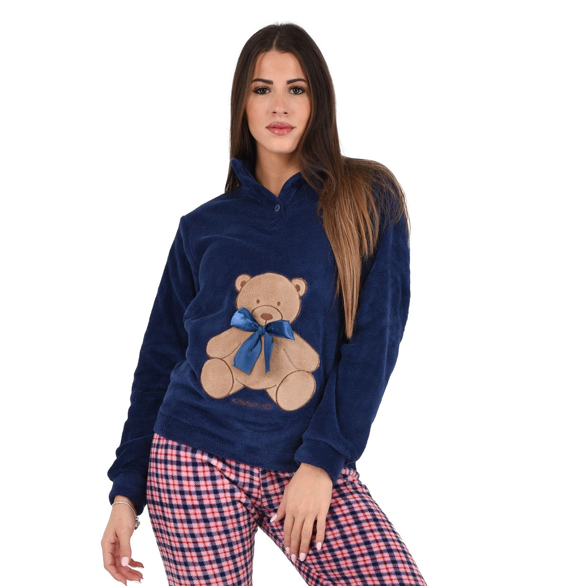 Pigiama donna Biancaluna 23D93011 in pile coral orsacchiotto