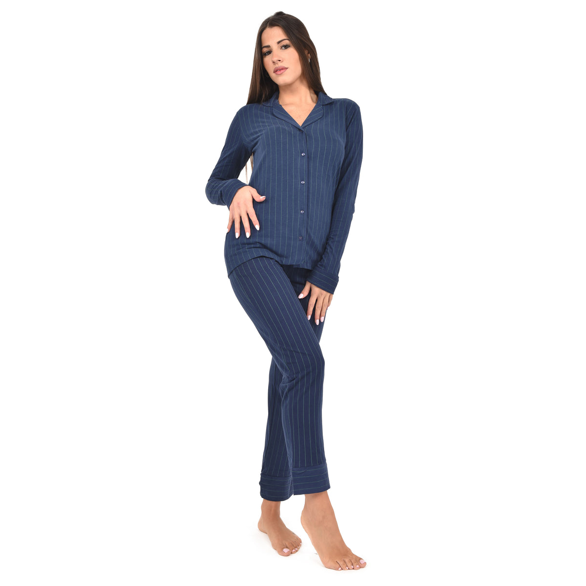 Pigiama aperto donna Jadea collo a rever 5174 in caldo cotone raffinato