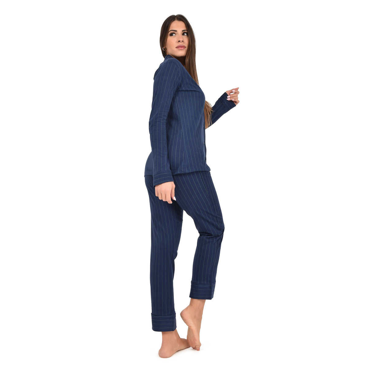 Pigiama aperto donna Jadea collo a rever 5174 in caldo cotone raffinato
