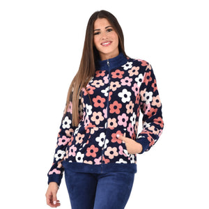 Pigiama donna invernale Biancaluna 23D93013 in pile coral fiori