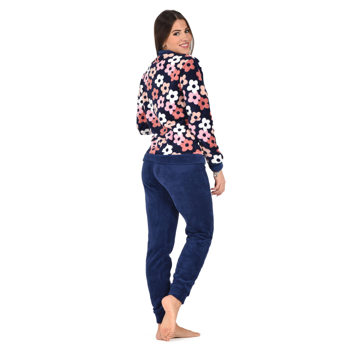 Pigiama donna invernale Biancaluna 23D93013 in pile coral fiori