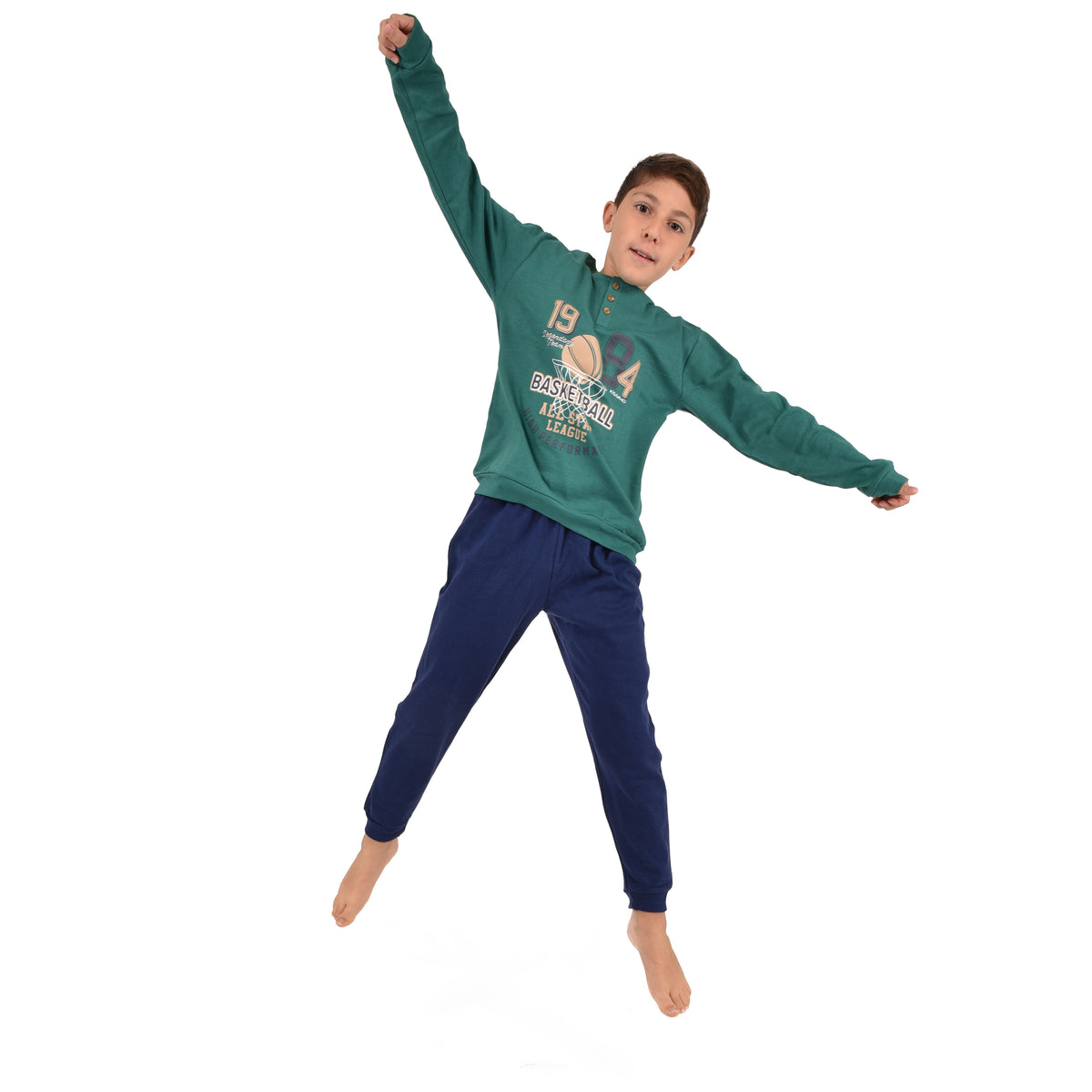 Pigiama bambino caldo cotone basketball Biancaluna 23U00403
