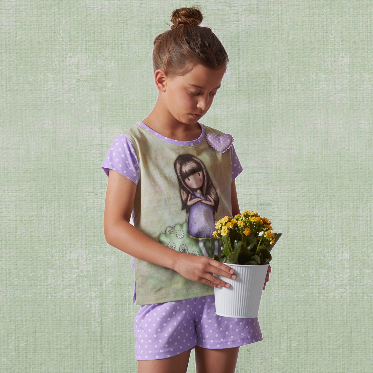 Pigiama bambina corto Santoro Gorjuss 55623 cotone lilla pois