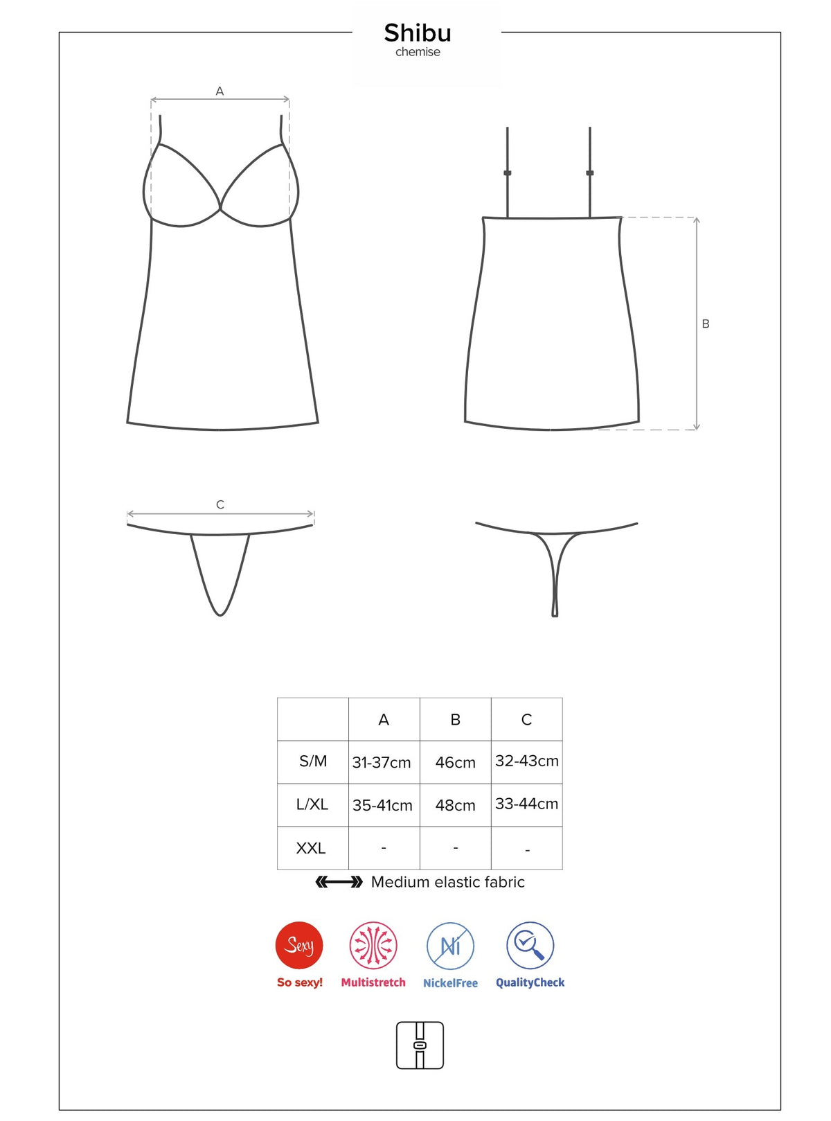 Sexy Coordinato sottoveste + perizoma Obsessive shibu chemise e thong nero