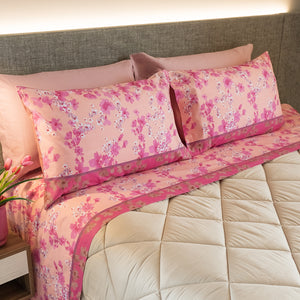 Completo letto matrimoniale floreale in 100% cotone Biancaluna Sibilla