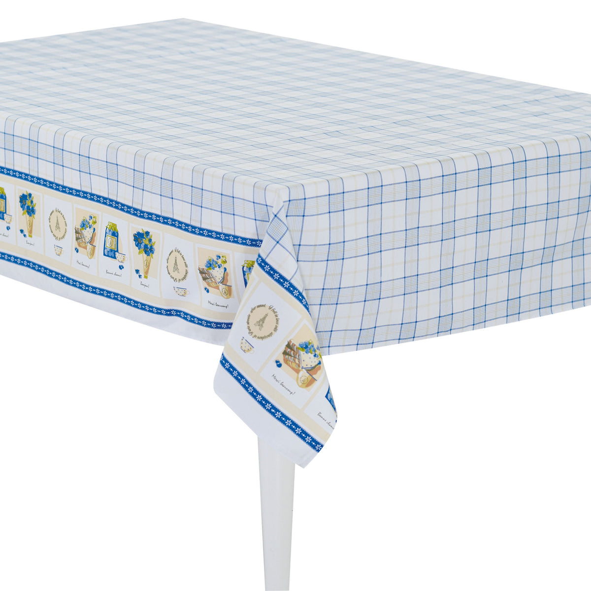 Tovaglia quadri blu beige twill di cotone Sommaruga Siesta I
