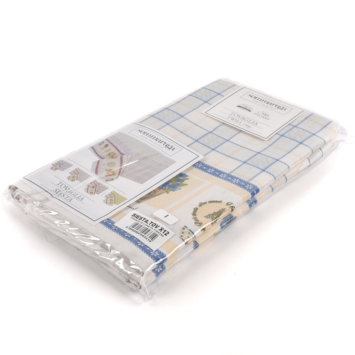 Tovaglia quadri blu beige twill di cotone Sommaruga Siesta I