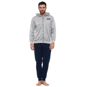 Tuta uomo cotone Superga full zip cappuccio SMS23104 grigio melange blu