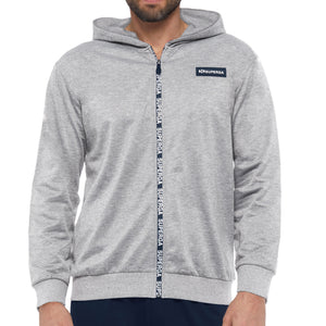 Tuta uomo cotone Superga full zip cappuccio SMS23104 grigio melange blu