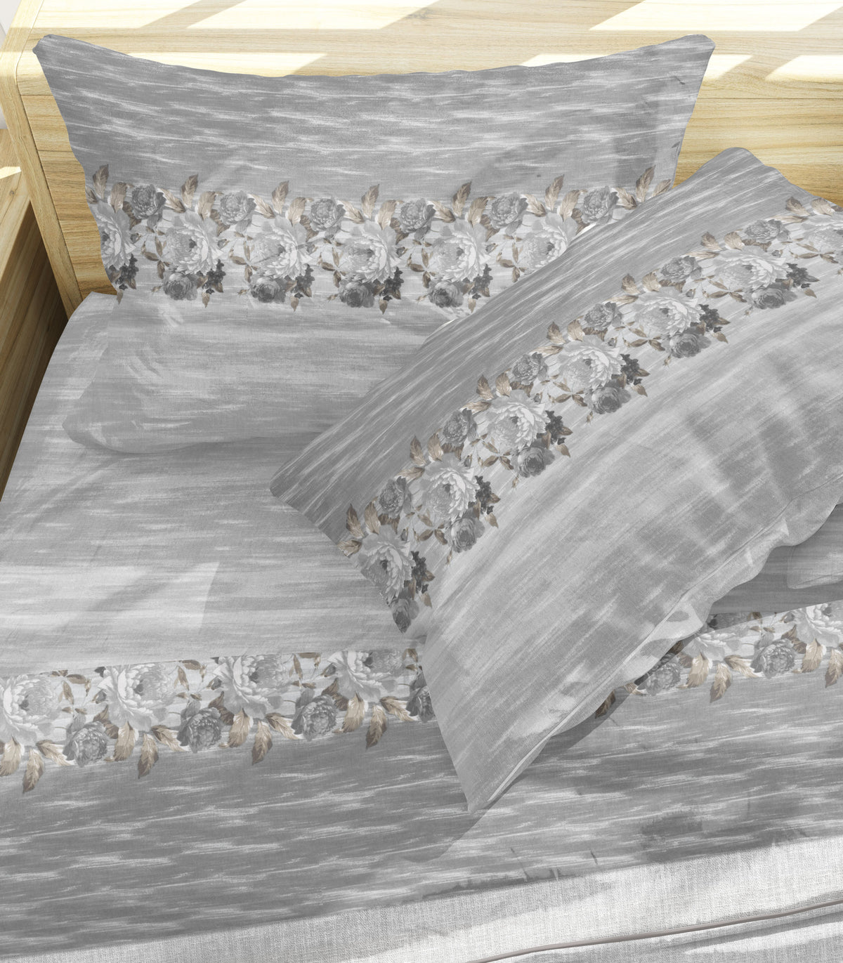 Lenzuola flanella calda fiori grigio matrimoniale Soffice D15-2 piazze
