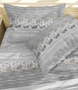 Lenzuola flanella calda fiori grigio matrimoniale Soffice D15-2 piazze