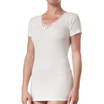 Maglia OP16 intima mezza manica donna lana cotone con pizzo