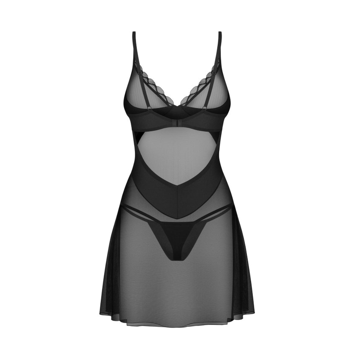 Chemise in tulle semitrasparente + perizoma Obsessive stelisa