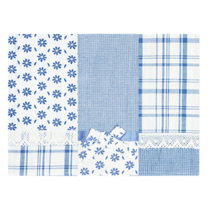 Set da 3 strofinacci Preziosa Melanie blu 100% cotone con pizzo