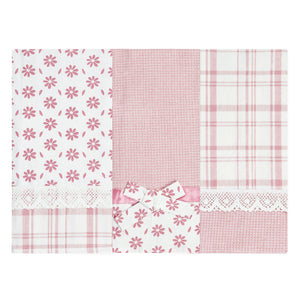 Set da 3 strofinacci Preziosa Melanie rosa 100% cotone con pizzo