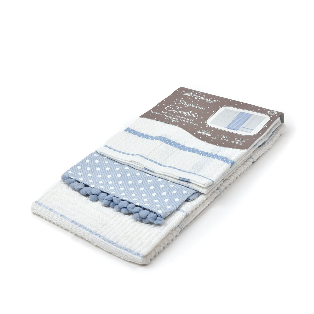 Set da 3 strofinacci Preziosa Candido 1 100% cotone naturale