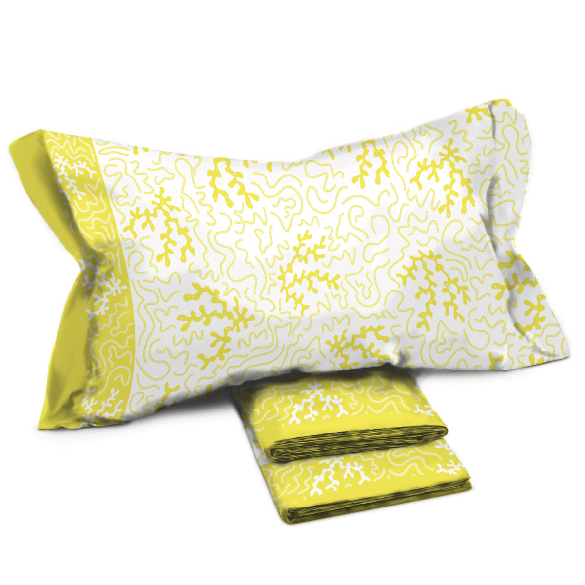 Completo letto Pompea Swirl lenzuola sopra sotto con angoli federa verde acido