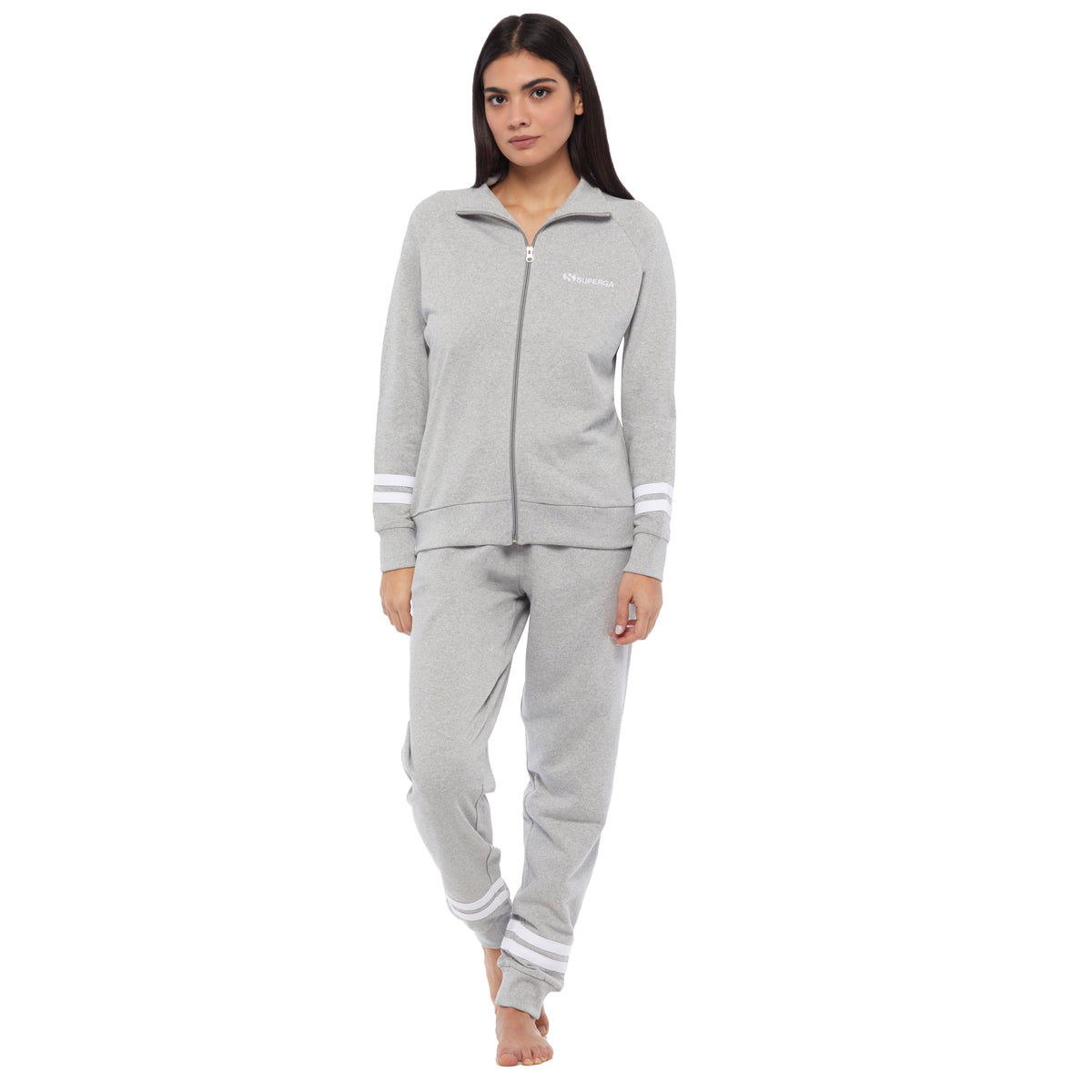 Tuta donna cotone Superga full zip SWS23201 grigio melange