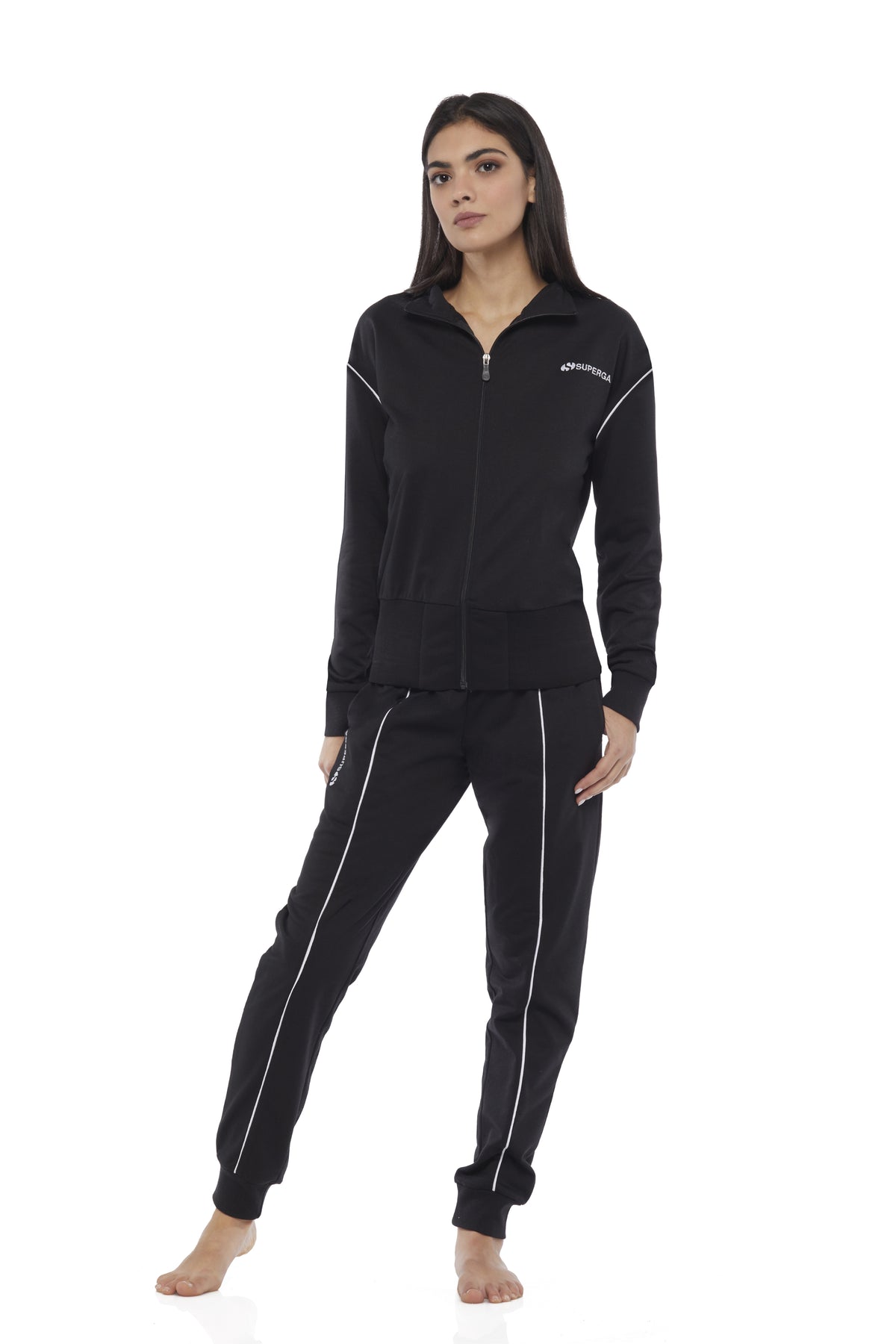 Tuta donna cotone Superga full zip SWS23202 nera