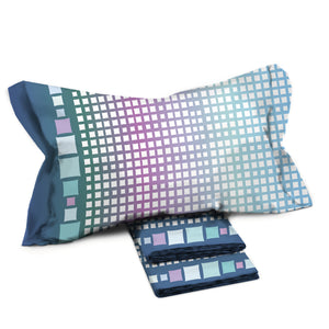 Completo letto Pompea Tapestry lenzuola sopra sotto con angoli federa blu