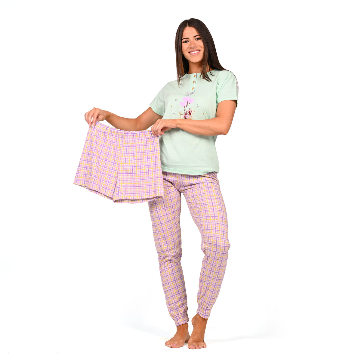 Pigiama donna tris con pantaloncino + pantalone lungo Irge TD54