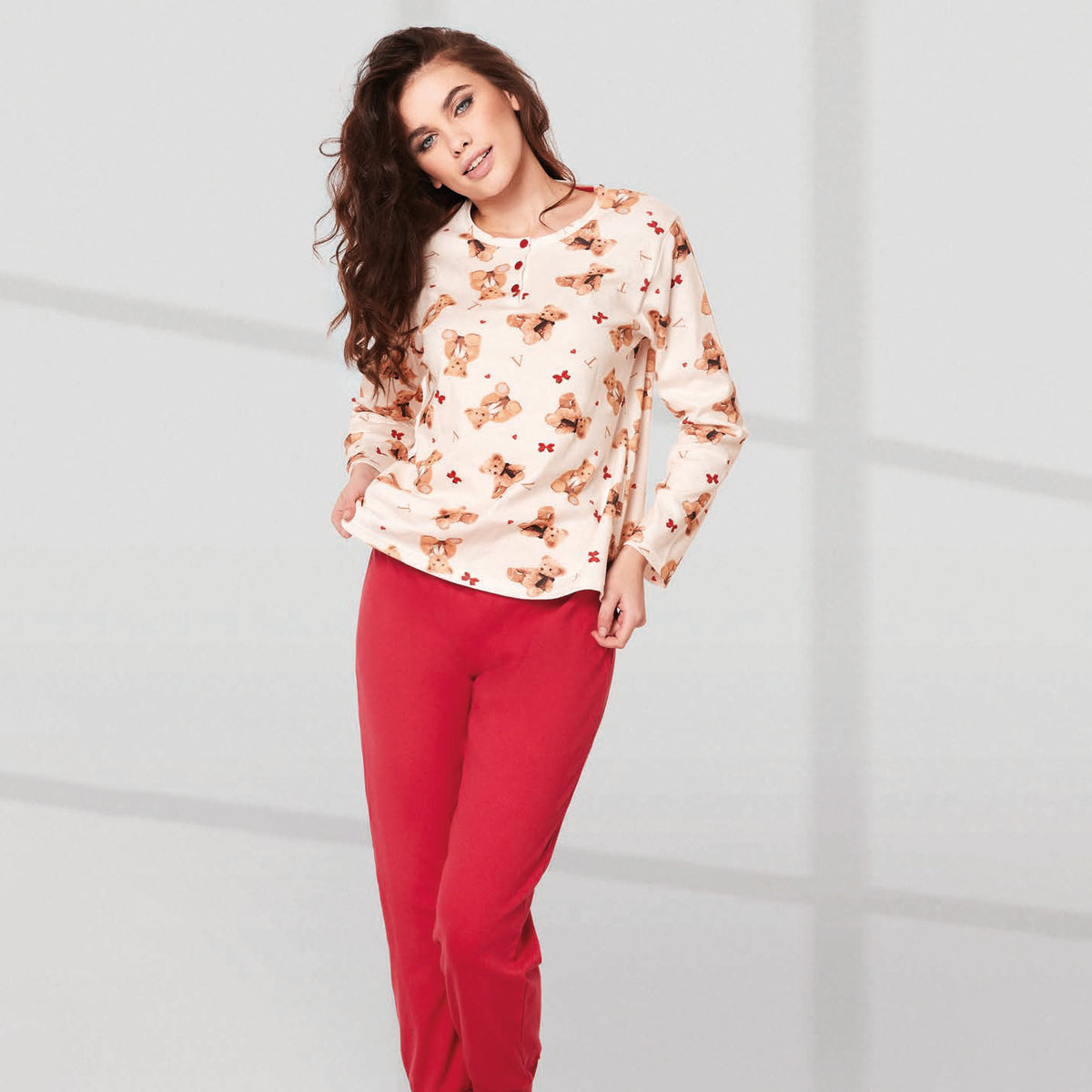 Pigiama donna rosso Infiore in caldo cotone 1479