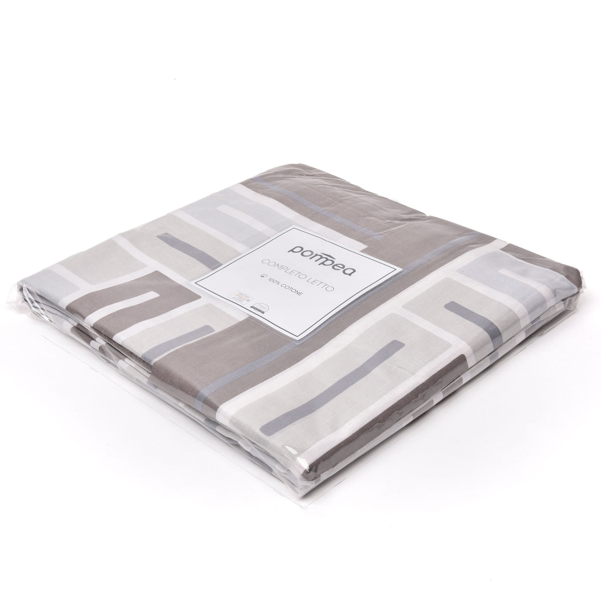 Completo letto Pompea Teti lenzuola sopra sotto con angoli federa beige