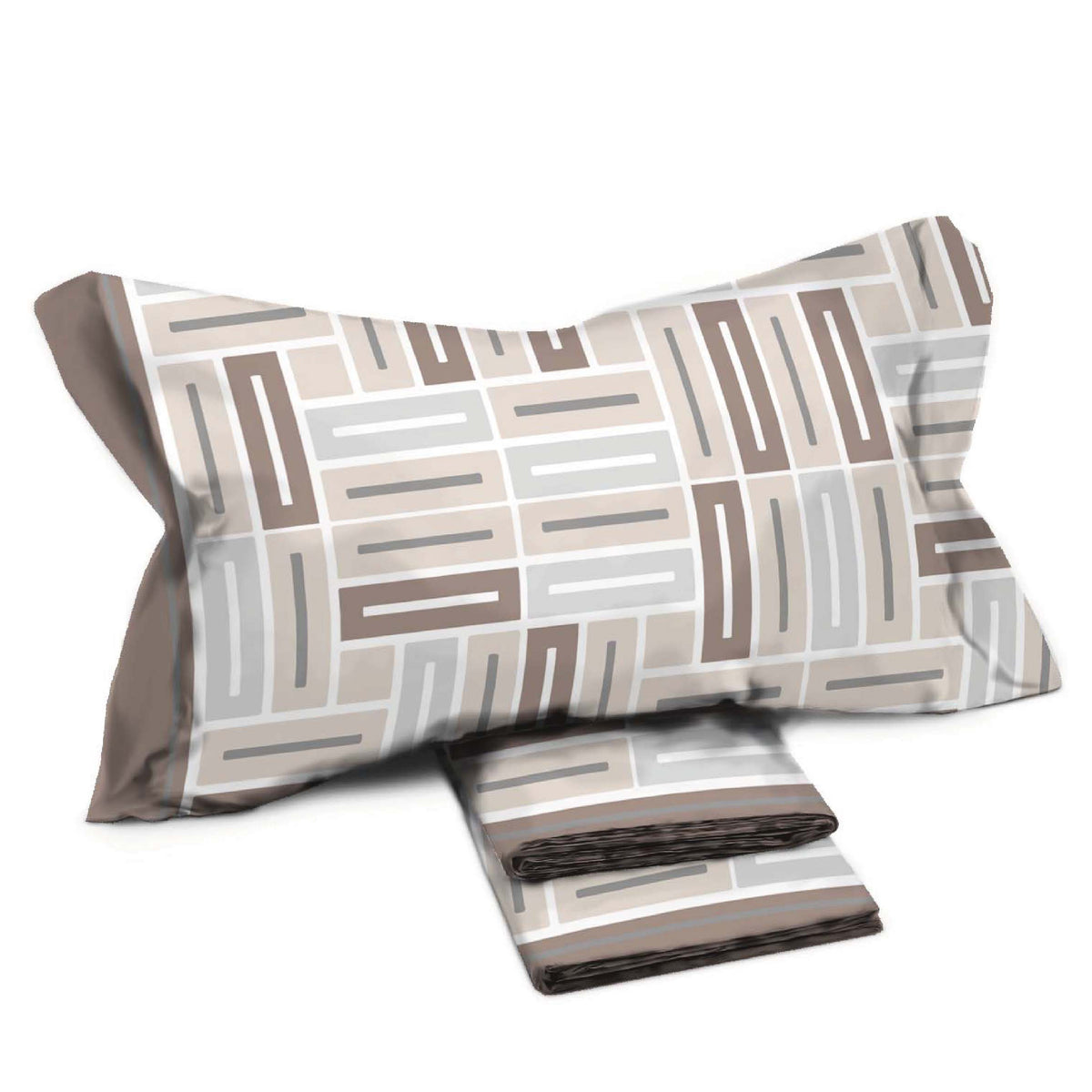 Completo letto Pompea Teti lenzuola sopra sotto con angoli federa beige