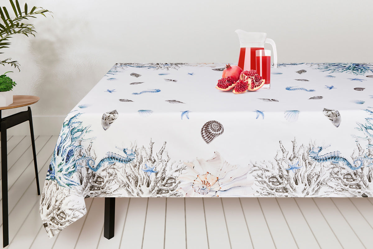 Tovaglia Vingi Tiffany cod.A13 Var.A fantasia marina blu cotone