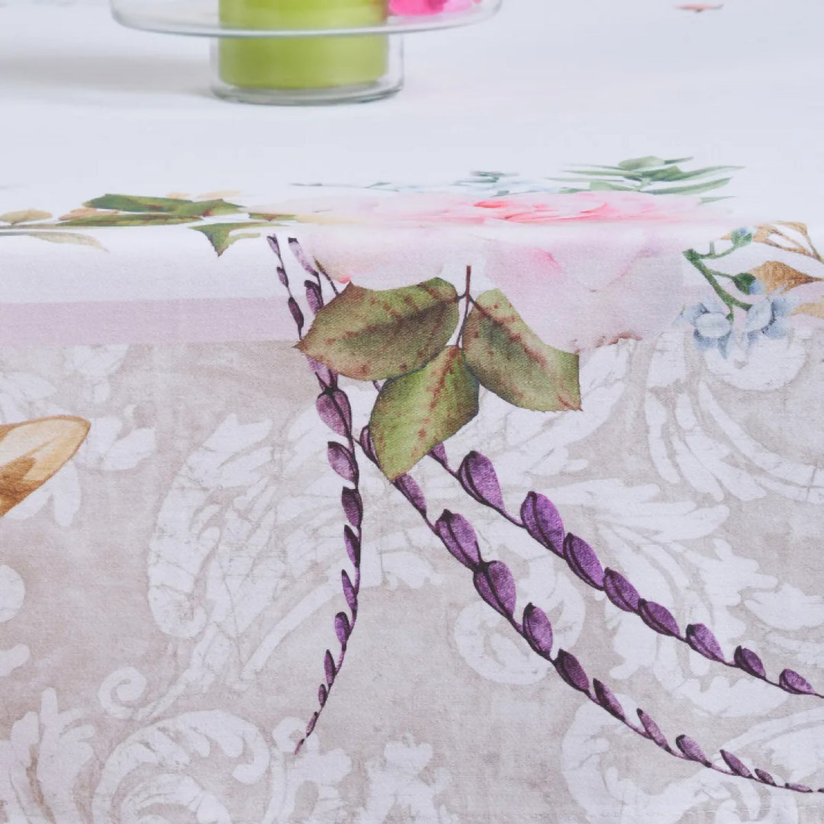 Tovaglia in cotone motivo con rose ed eucalipto Vingi Tiffany dis. 24