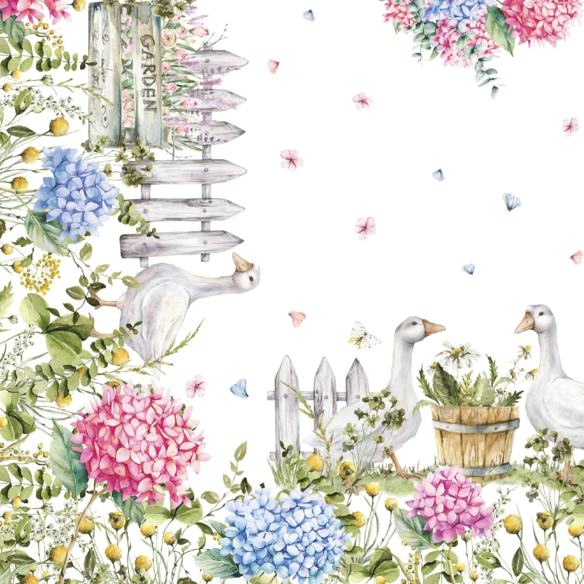 Tovaglia 100% cotone con ortensie e paperelle Vingi Tiffany dis. 25