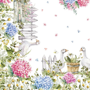 Tovaglia 100% cotone con ortensie e paperelle Vingi Tiffany dis. 25