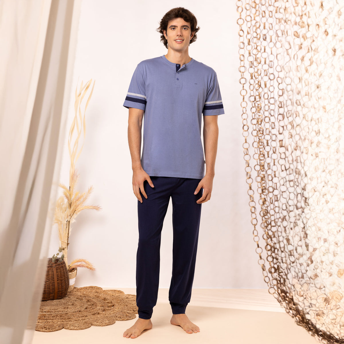 Pigiama uomo tris pantalone + pantaloncino in 100% cotone Irge TU42 / TUC27