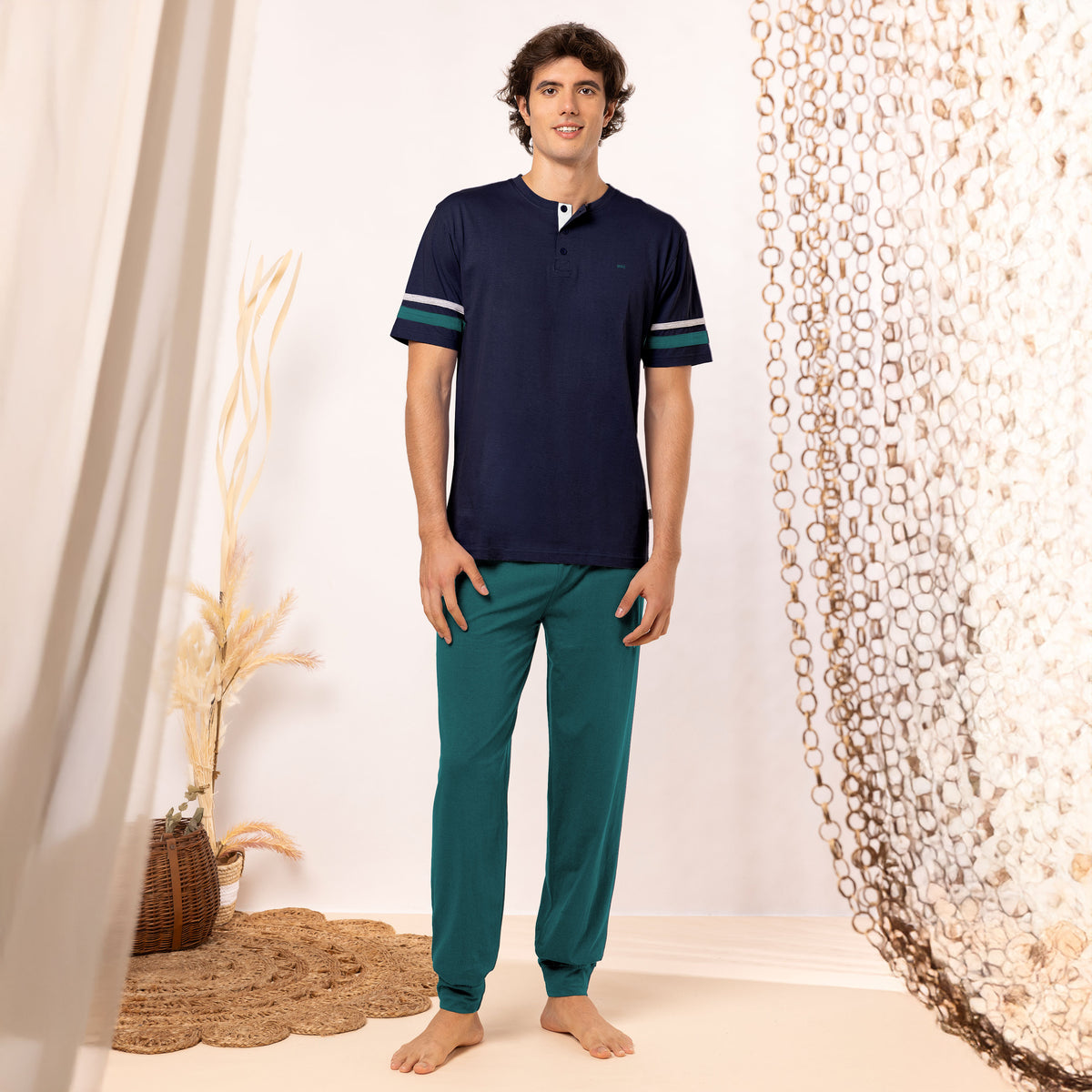 Pigiama uomo tris pantalone + pantaloncino in 100% cotone Irge TU42 / TUC27