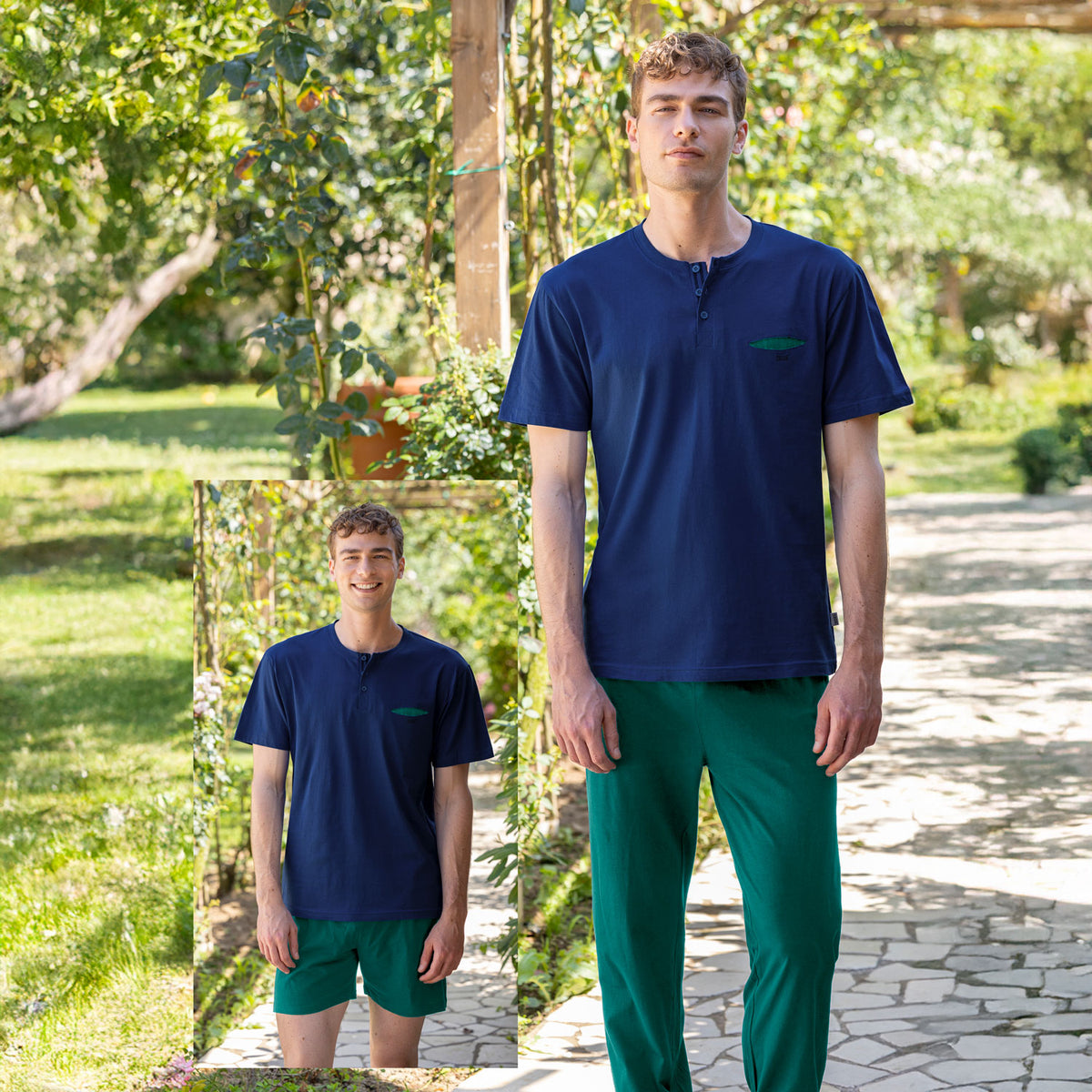 Pigiama uomo tris cotone pantalone lungo + pantaloncino Irge TU49