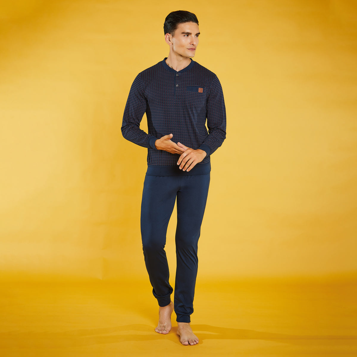 Pigiama Uomo Maglia con Scollo Serafino 100% Cotone Nazareno Gabrielli U6027