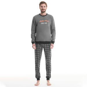 Pigiama uomo caldo cotone nero grigio a quadri Ambro 8004