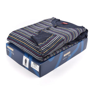 Pigiama uomo felpato a righe blu Ambro U8502.22